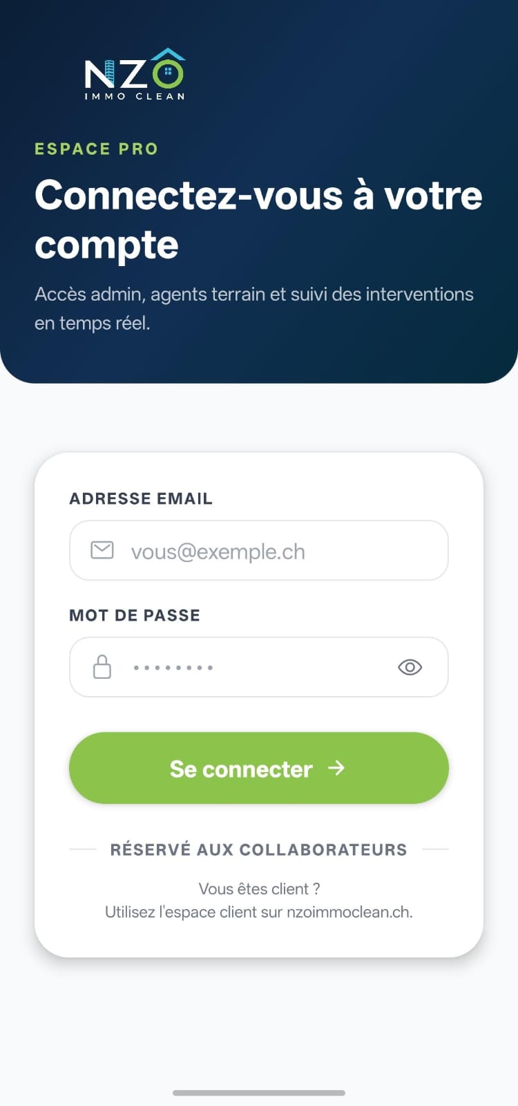 App mobile — Connexion